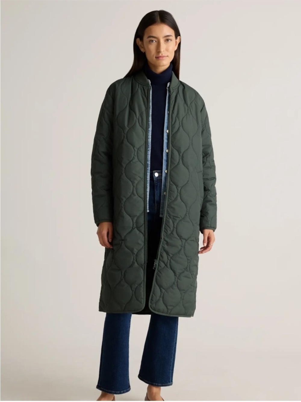 Quince Featherless Quilted Puffer Long Coat Verdant Green small NWT